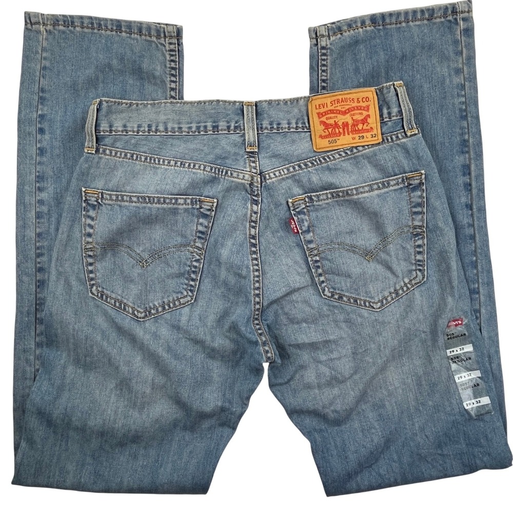 Levi's 505 Regular Fit Straight Leg Light Wash Blue Denim Jeans Mens 29x32 NWOT